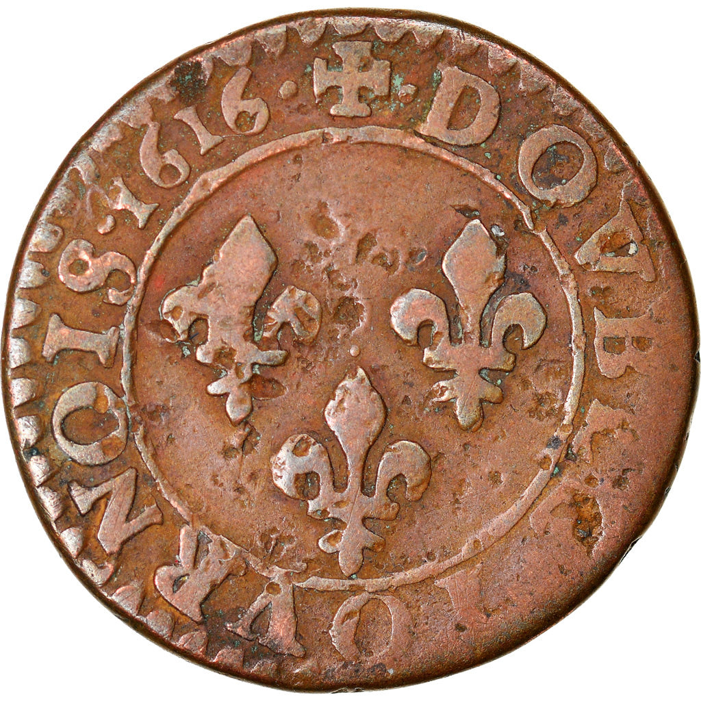 Coin, France, Louis XIII, Double tournois, 1616, Amiens, VF(20-25), Copper