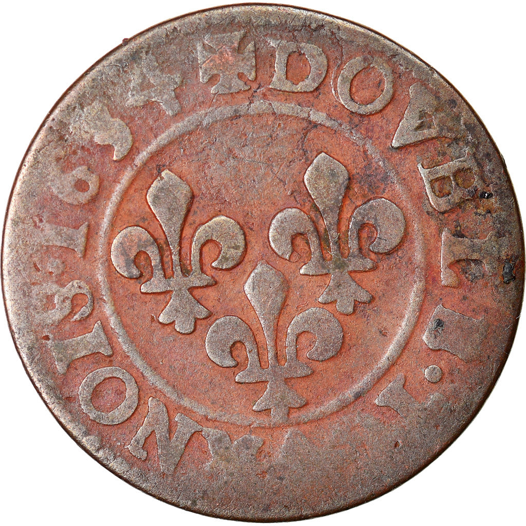 Coin, France, Louis XIII, Double tournois, buste juvénile au col fraisé