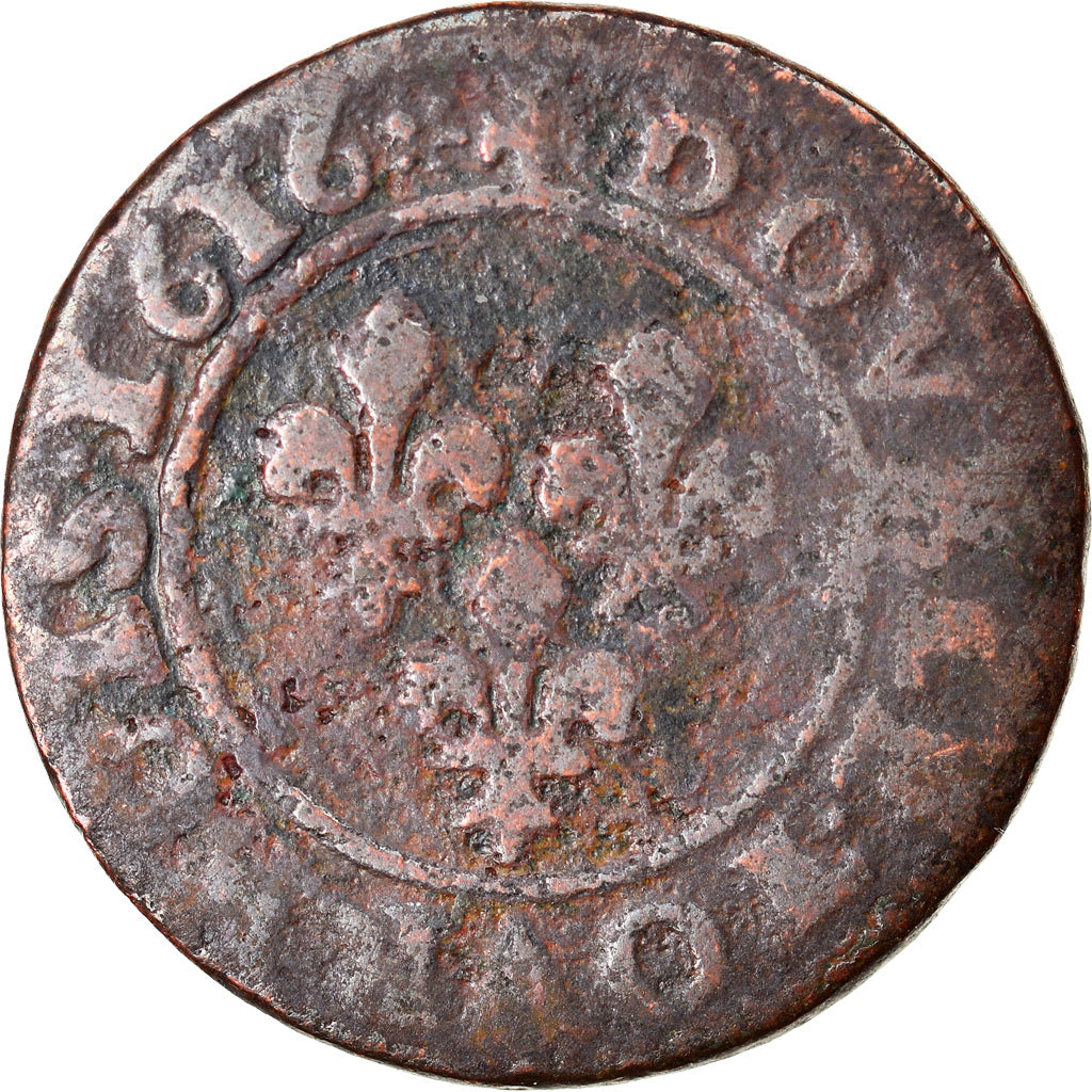 Moneta, Francia, Louis XIII, Double tournois, buste enfantin, Double Tournois