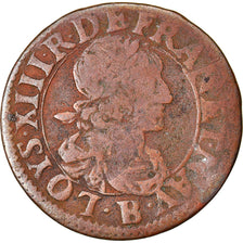 Moneta, Francia, Louis XIII, Double tournois, buste laurée et drapé, Double