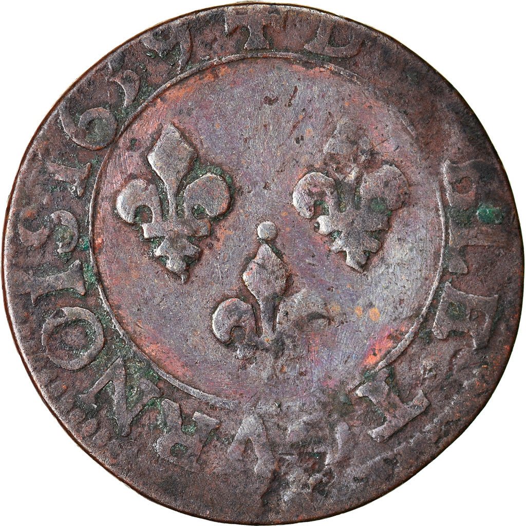 Münze, Frankreich, Louis XIII, Double tournois, buste laurée et drapé, Double