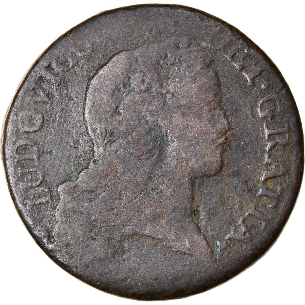 Moneda, Francia, Louis XV, Sol au buste enfantin, Paris, BC+, Cobre, Gadoury:276