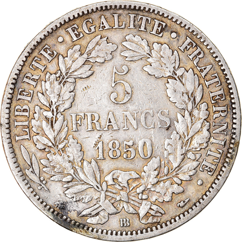 Moneda, Francia, Cérès, 5 Francs, 1850, Strasbourg, MBC, Plata, KM:761.2