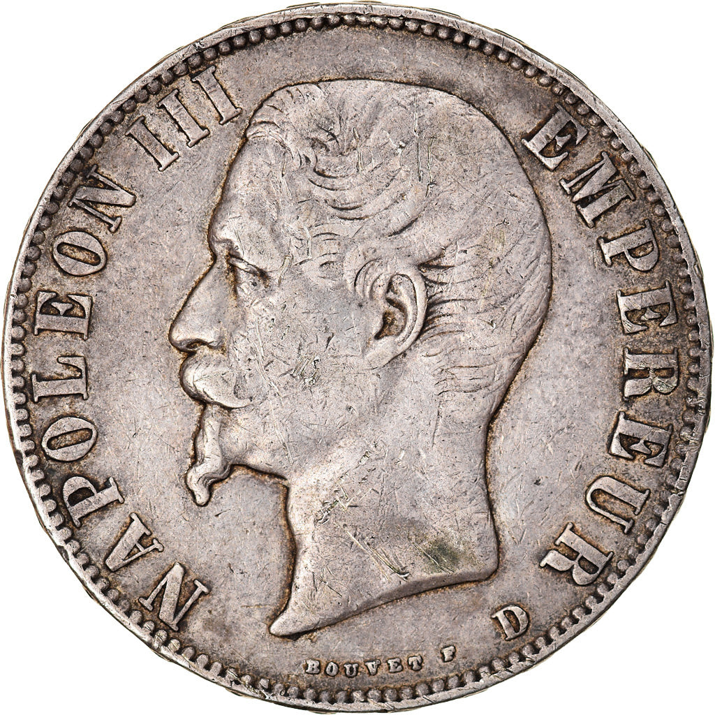 Moeda, França, Napoleon III, Napoléon III, 5 Francs, 1855, Lyon, VF(30-35)