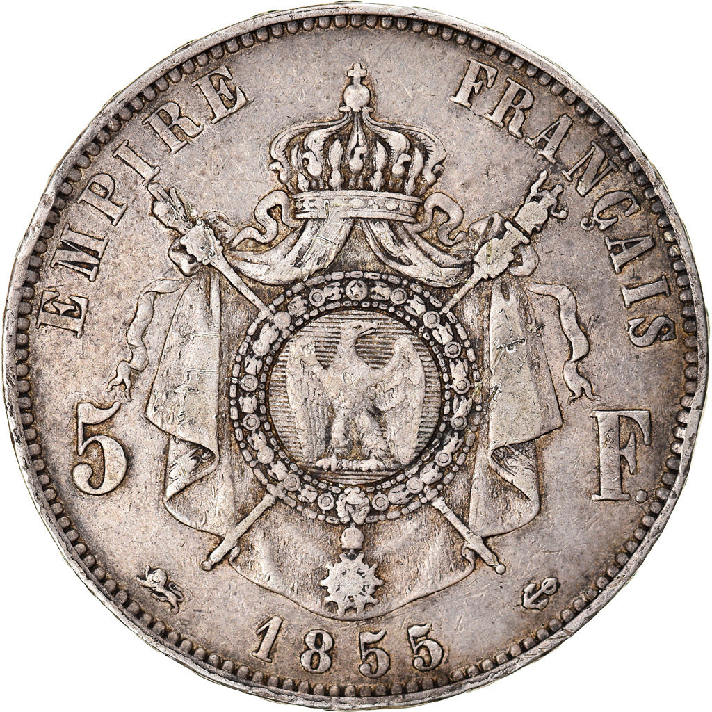 Moeda, França, Napoleon III, Napoléon III, 5 Francs, 1855, Lyon, VF(30-35)
