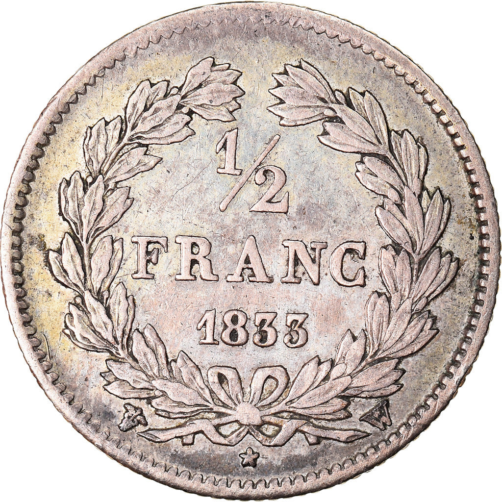 Moneta, Francia, Louis-Philippe, 1/2 Franc, 1833, Lille, MB+, Argento, KM:741.13