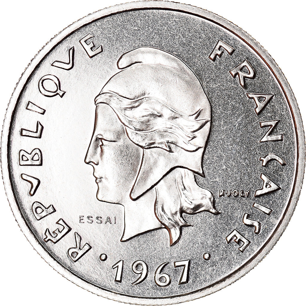 Moeda, Polinésia Francesa, 10 Francs, 1967, Paris, ENSAIO, MS(65-70), Níquel