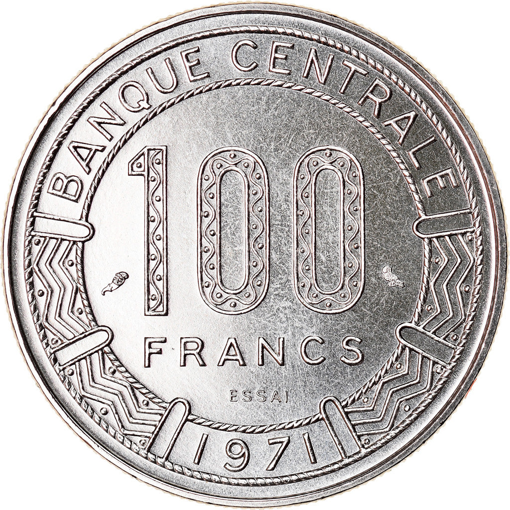 Coin, Central African Republic, 100 Francs, 1971, Paris, ESSAI, MS(65-70)