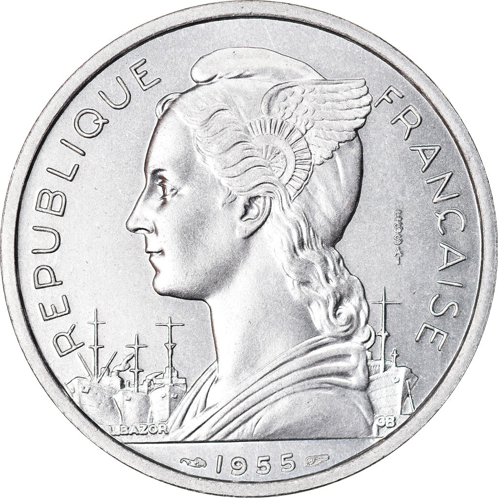 Coin, Réunion, 5 Francs, 1955, Paris, ESSAI, MS(63), Aluminum, KM:E5