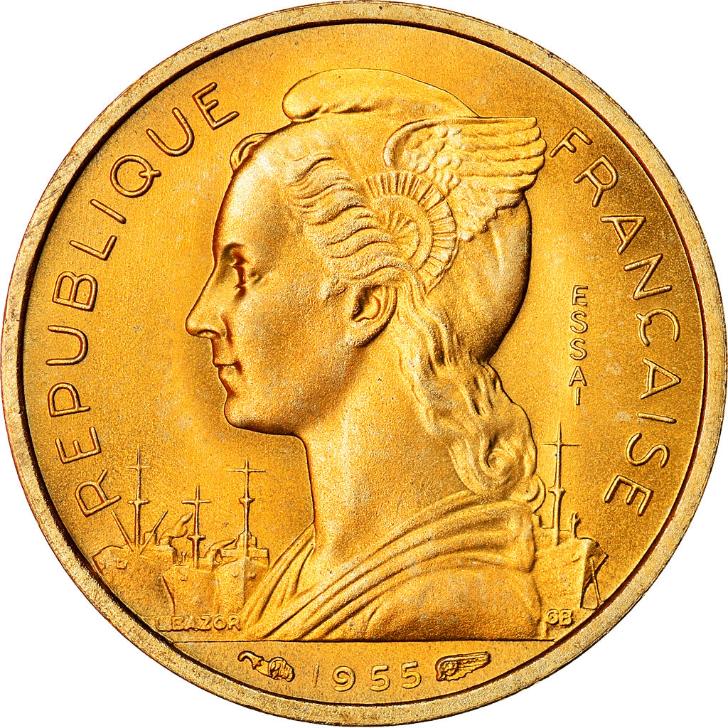 Coin, Réunion, 10 Francs, 1955, Paris, ESSAI, MS(63), Aluminum-Bronze, KM:E6