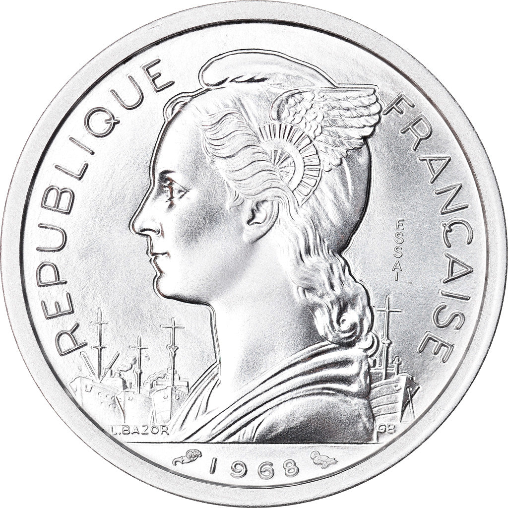 Coin, FRENCH AFARS & ISSAS, 2 Francs, 1968, Paris, ESSAI, MS(65-70), Aluminium