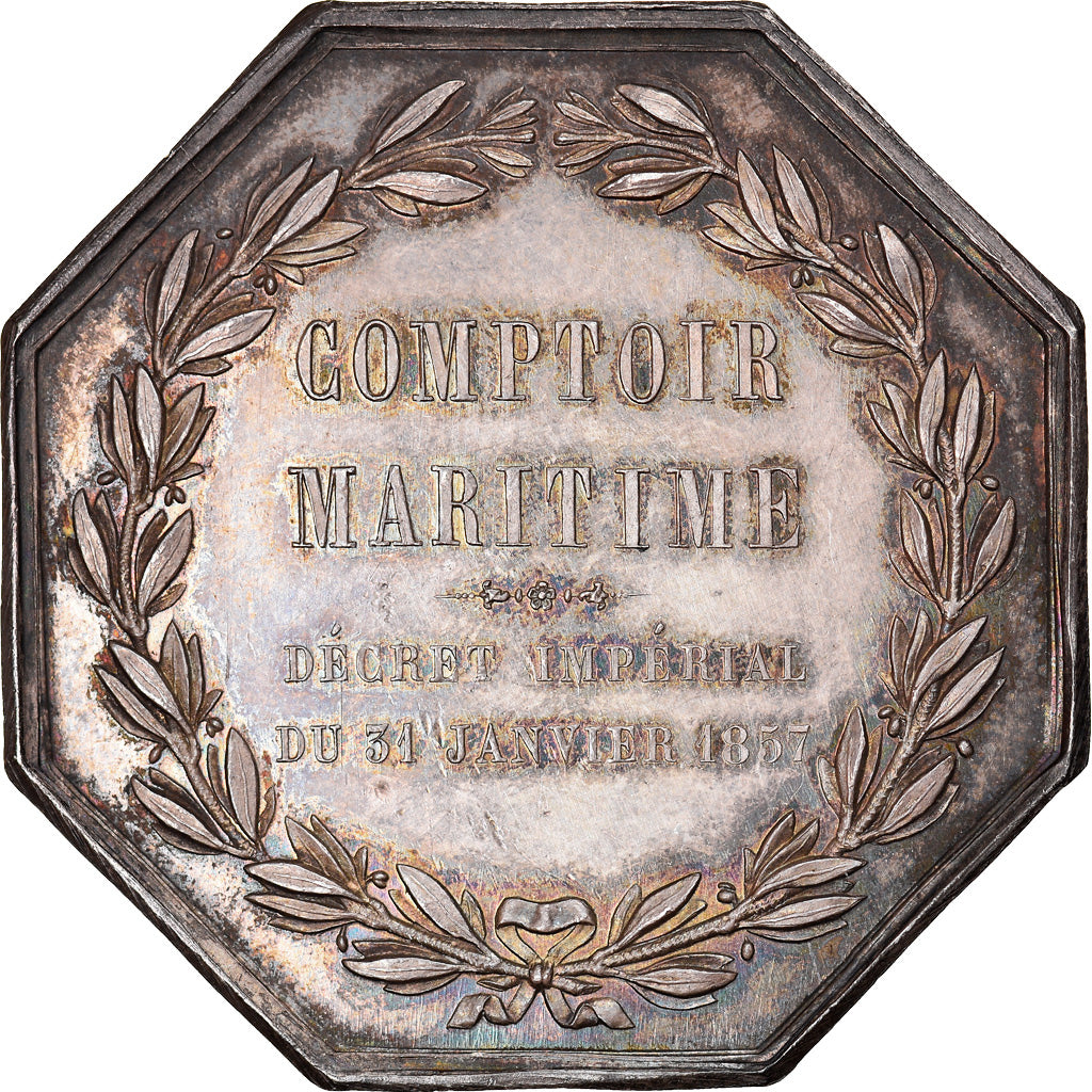 France, Token, Assurances, Comptoir Maritime, 1857, Stern, MS(60-62), Silver
