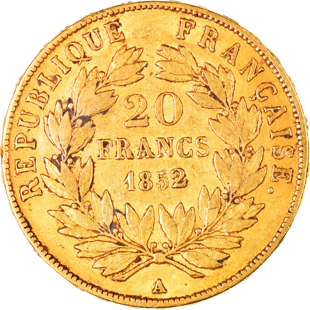 Moneta, Francia, Napoleon III, Napoléon III, 20 Francs, 1852, Paris, BB, Oro
