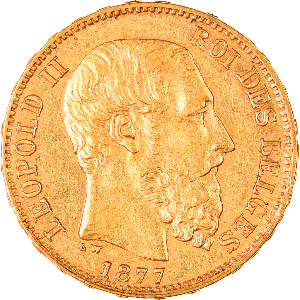 Coin, Belgium, Leopold II, 20 Francs, 20 Frank, 1877, AU(55-58), Gold, KM:37