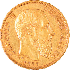 Coin, Belgium, Leopold II, 20 Francs, 20 Frank, 1877, AU(55-58), Gold, KM:37