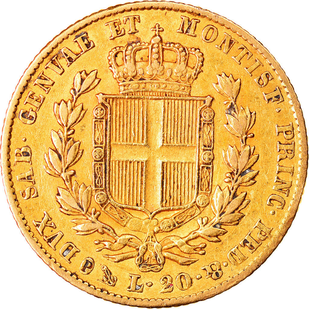 Moneta, STATI ITALIANI, SARDINIA, Carlo Alberto, 20 Lire, 1834, Genoa, BB, Oro