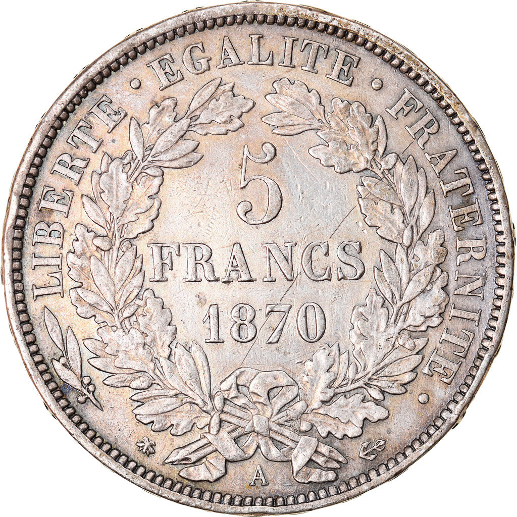 Moneta, Francia, Cérès, 5 Francs, 1870, Paris, BB, Argento, KM:818.1