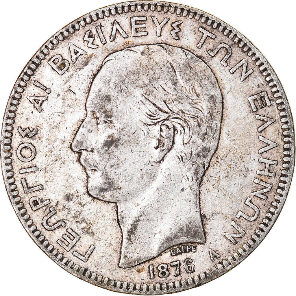 Coin, Greece, George I, 5 Drachmai, 1876, Paris, VF(30-35), Silver, KM:46