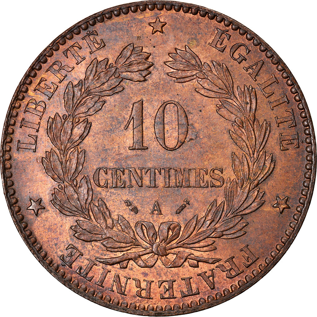 Moneta, Francia, Cérès, 10 Centimes, 1880, Paris, SPL, Bronzo, KM:815.1