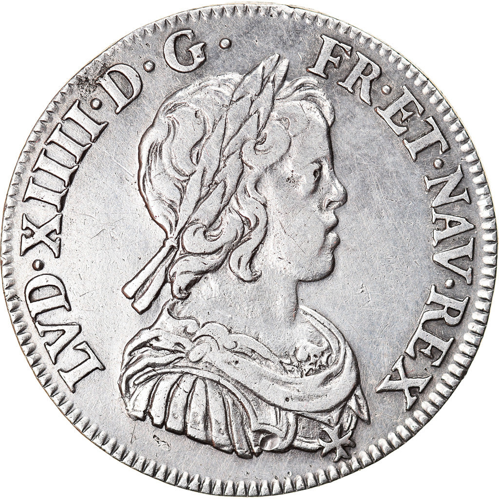 Moneta, Francia, Louis XIV, 1/4 Écu à la mèche courte, 1/4 Ecu, 1644, Paris