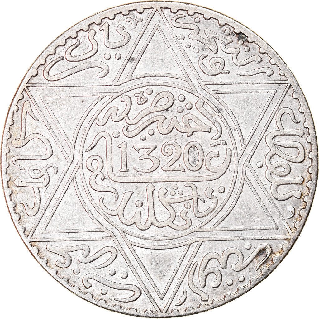 Monnaie, Maroc, 'Abd al-Aziz, Rial, 10 Dirhams, 1902, Londres, SUP, Argent