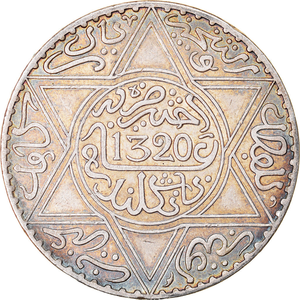 Coin, Morocco, 'Abd al-Aziz, Rial, 10 Dirhams, 1902, London, AU(55-58), Silver