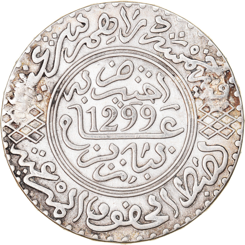 Coin, Morocco, Moulay al-Hasan I, 5 Dirhams, 1881, Paris, EF(40-45), Silver
