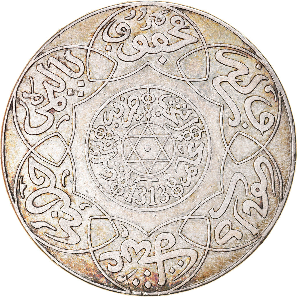 Coin, Morocco, 'Abd al-Aziz, 10 Dirhams, 1895, Berlin, AU(55-58), Silver, KM:13