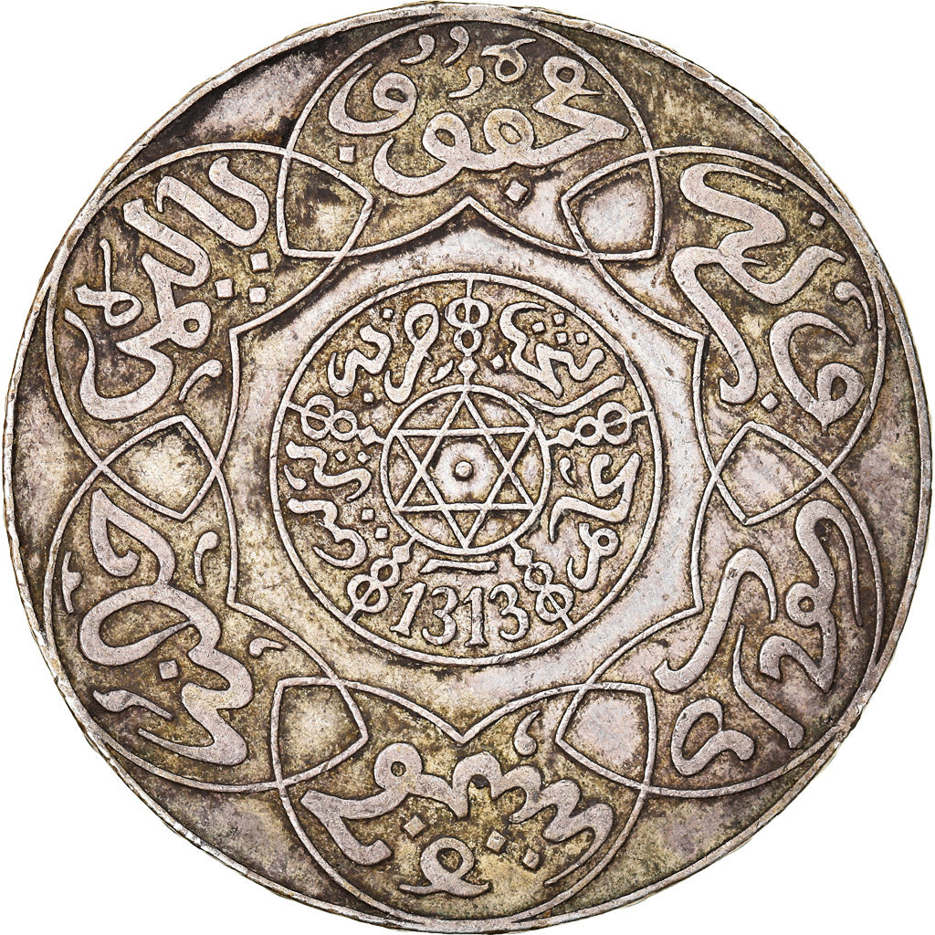 Coin, Morocco, 'Abd al-Aziz, 5 Dirhams, 1895/AH1313, Berlin, EF(40-45), Silver