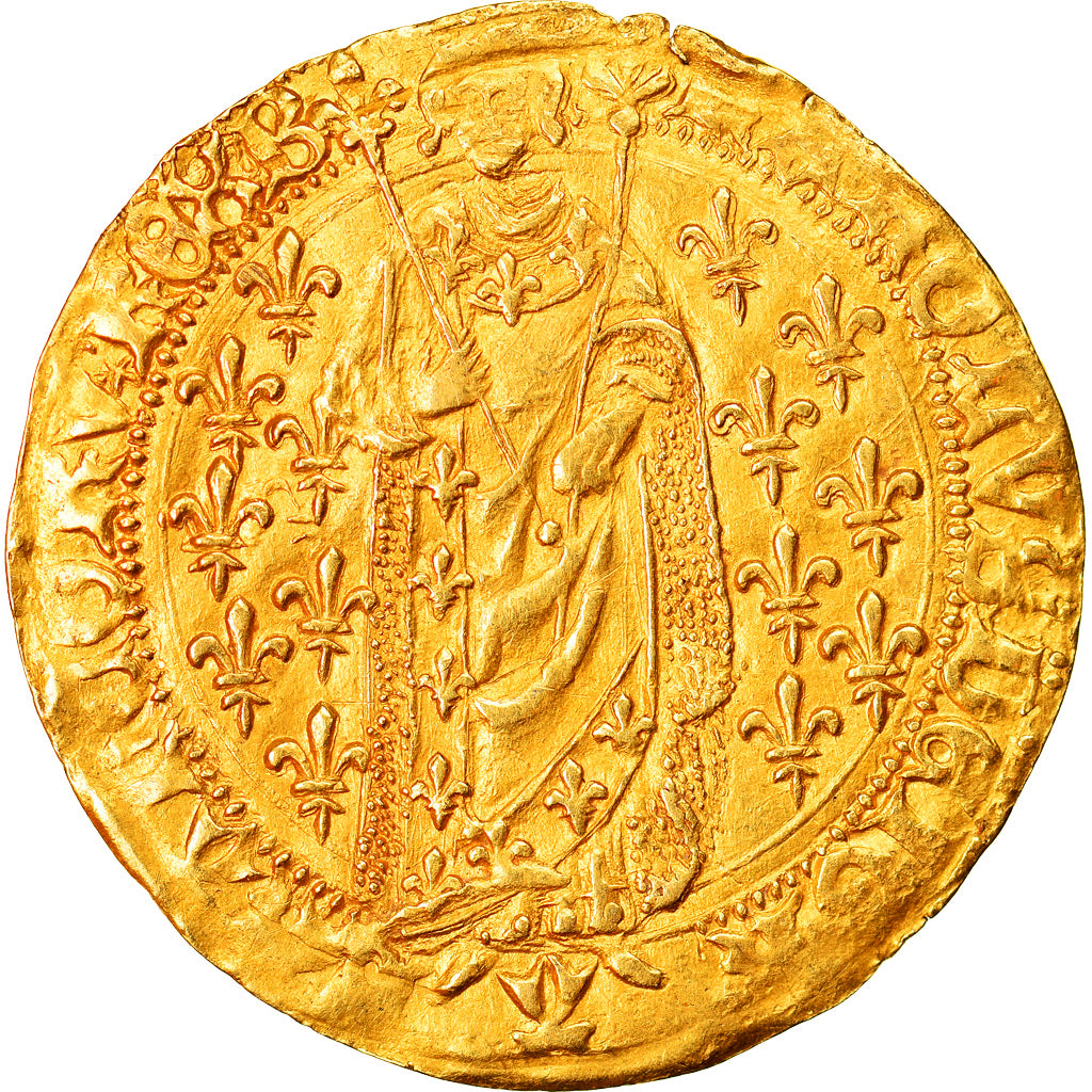 Moeda, França, Charles VII, Royal d'or, Bourges, EF(40-45), Dourado