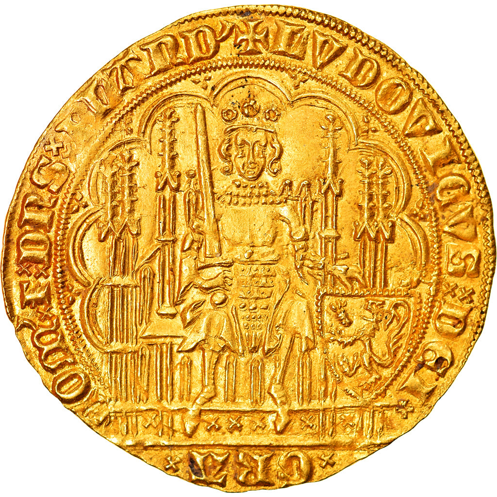 Munten, Frankrijk, Vlaanderen, Louis II de Mâle, Chaise d'or, PR+, Goud