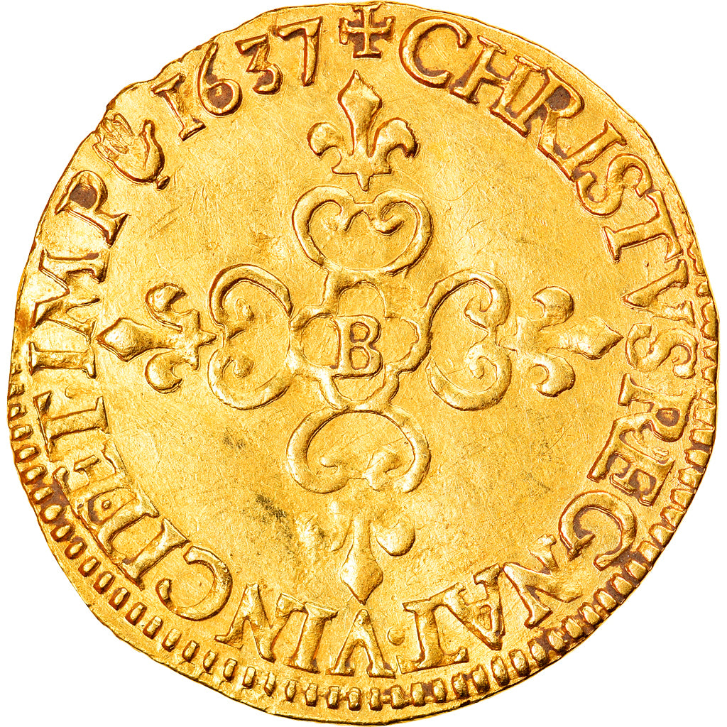 Coin, France, Louis XIII, Ecu d'or, 1637, Rouen, AU(50-53), Gold, KM:51