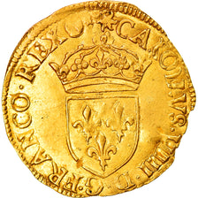 Moeda, França, Charles IX, Ecu d'or, 1565, Angers, AU(50-53), Dourado