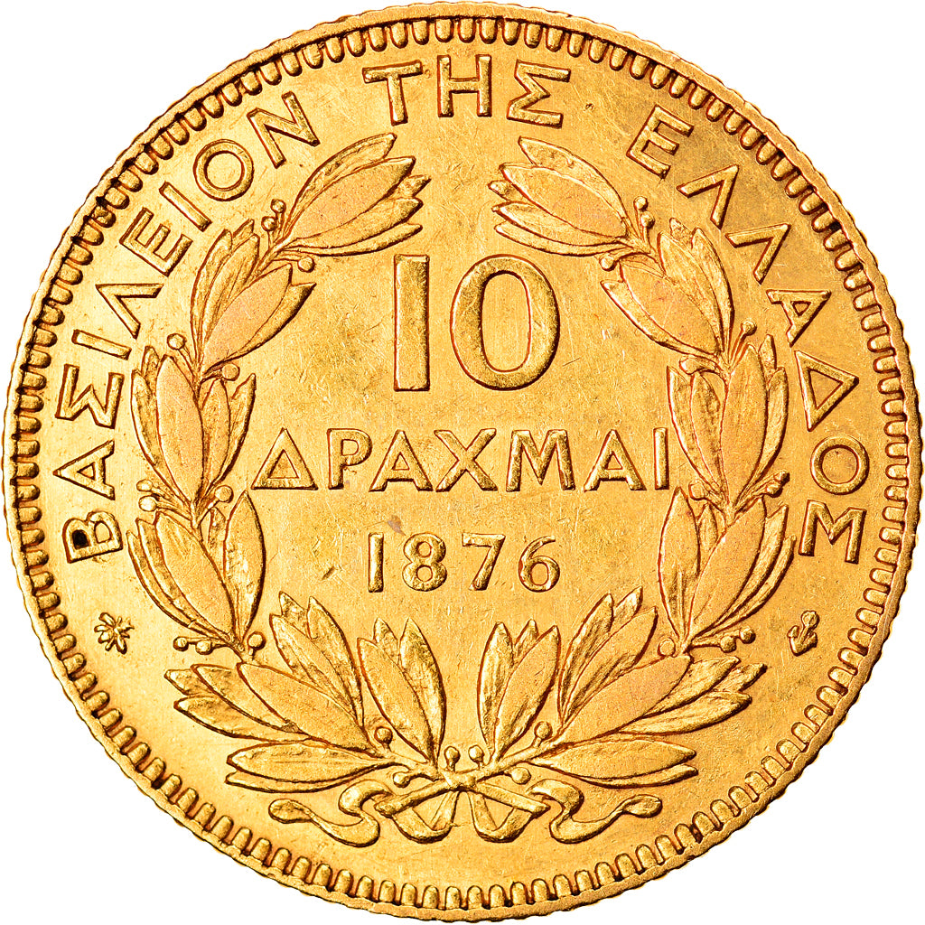 Moneta, Grecia, George I, 10 Drachmai, 1876, Paris, SPL-, Oro, KM:48
