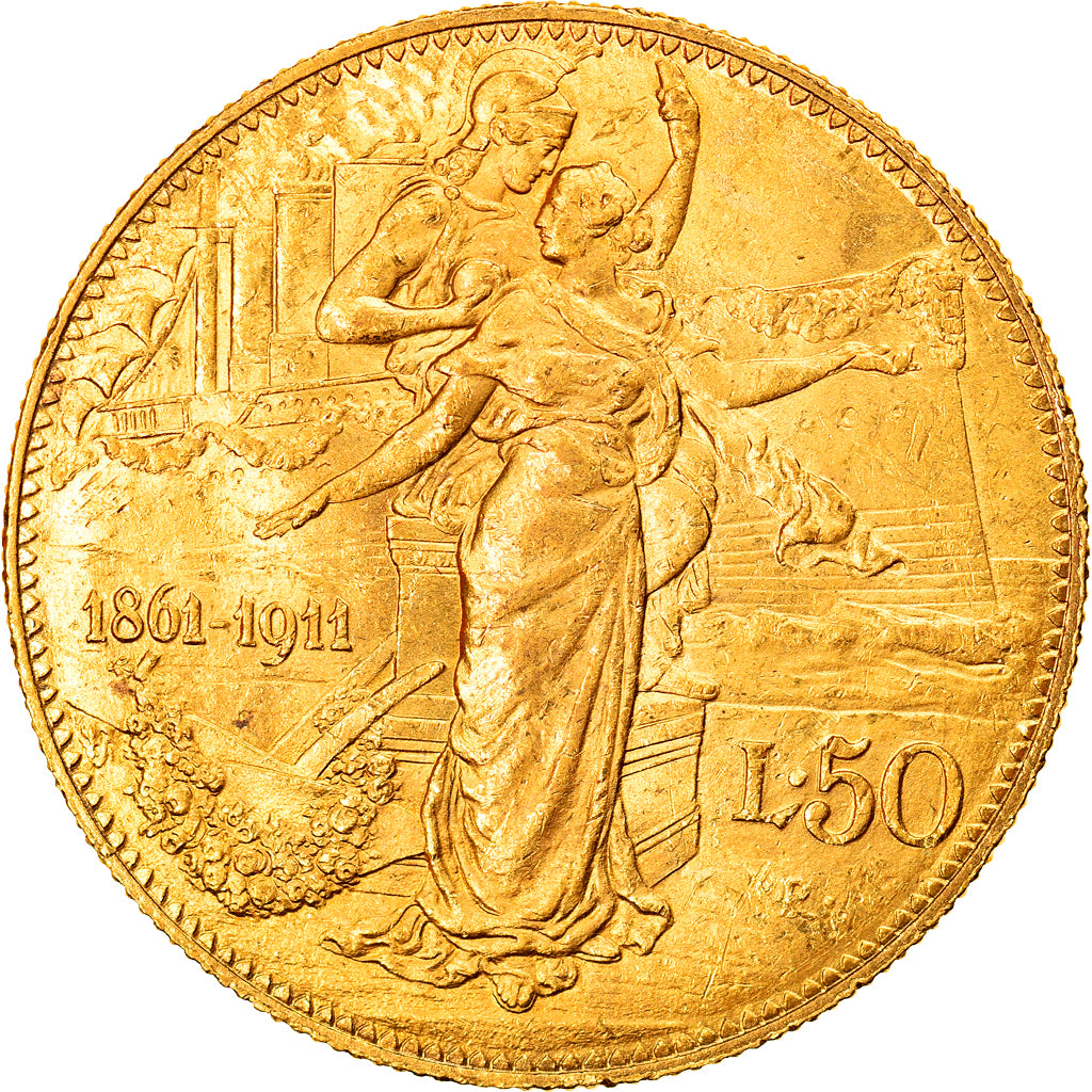 Moeda, Itália, Vittorio Emanuele III, 50 Lire, 1911, Rome, AU(55-58), Dourado