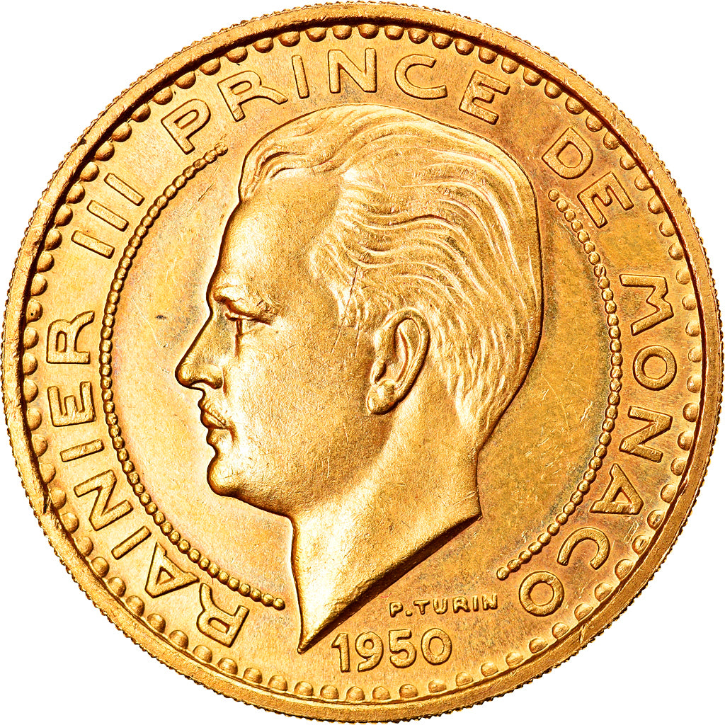 Coin, Monaco, Rainier III, 100 Francs, 1950, Paris, ESSAI, MS(63), Gold, KM:E35