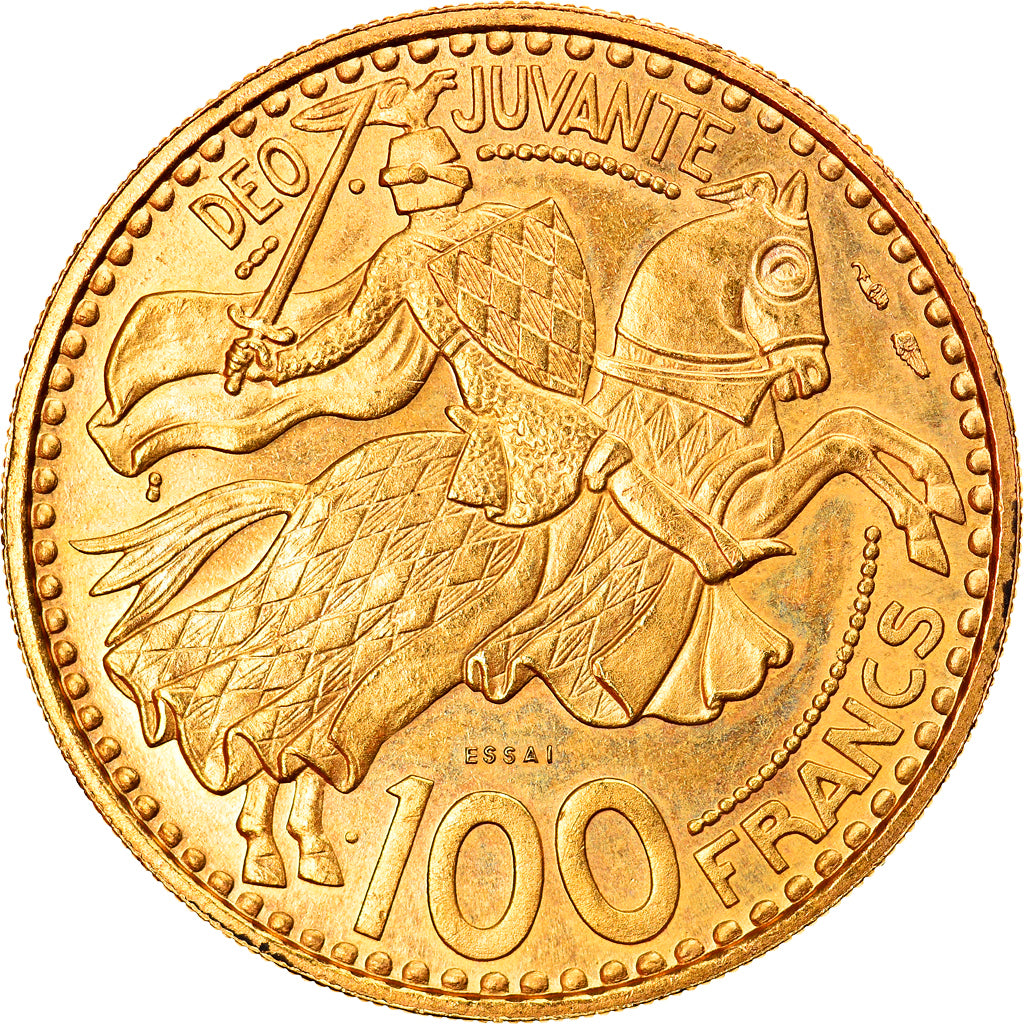 Coin, Monaco, Rainier III, 100 Francs, 1950, Paris, ESSAI, MS(63), Gold, KM:E35