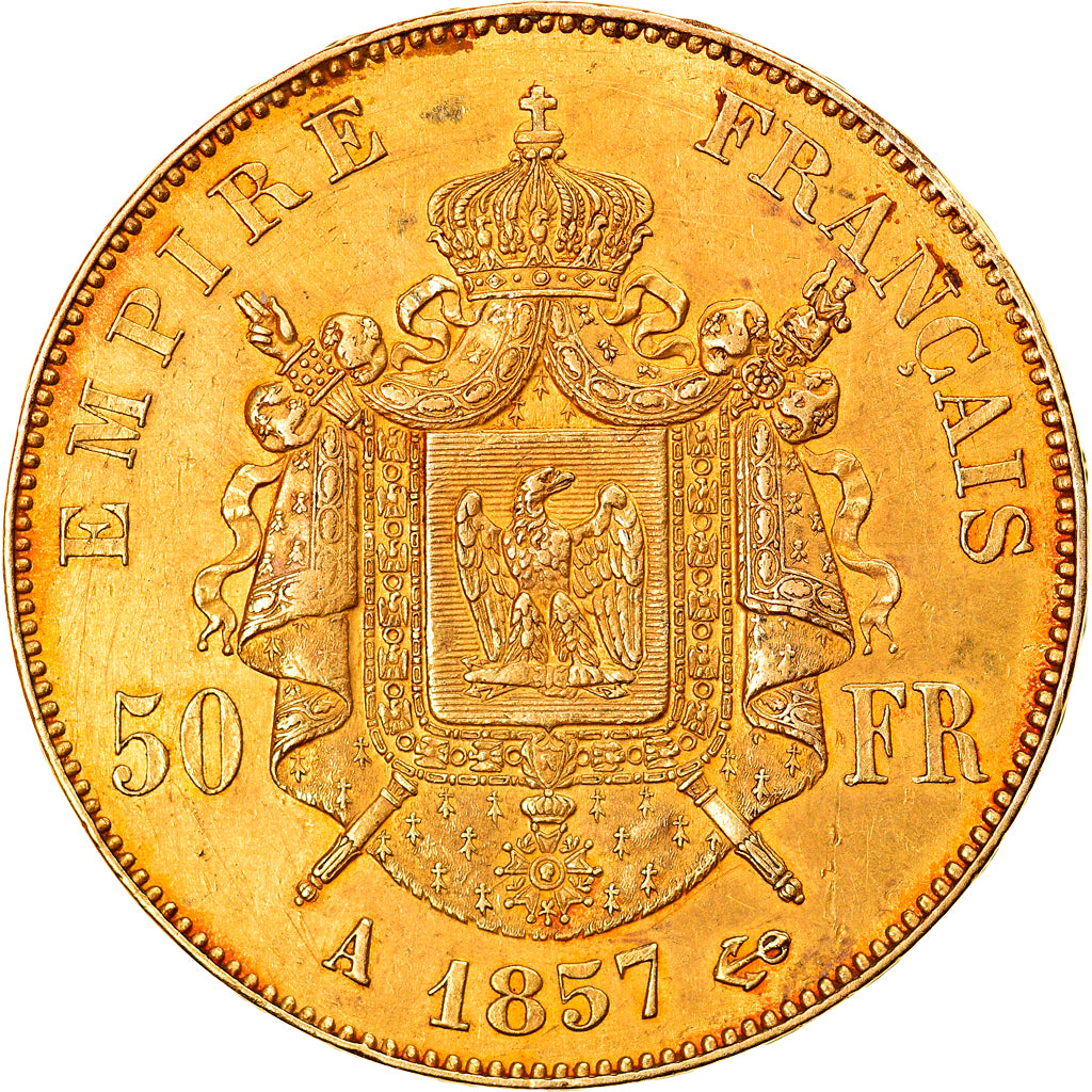 Munten, Frankrijk, Napoleon III, 50 Francs, 1857, Paris, ZF+, Goud, KM:785.1