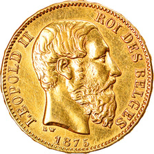 Moneta, Belgia, Leopold II, 20 Francs, 20 Frank, 1875, EF(40-45), Złoto, KM:37