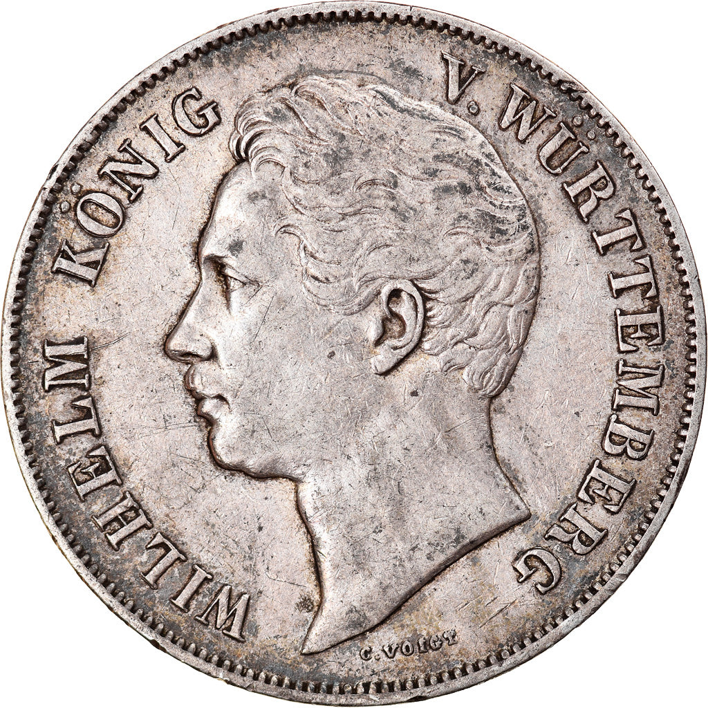 Coin, German States, WURTTEMBERG, Wilhelm I, 2 Gulden, 1848, AU(50-53), Silver