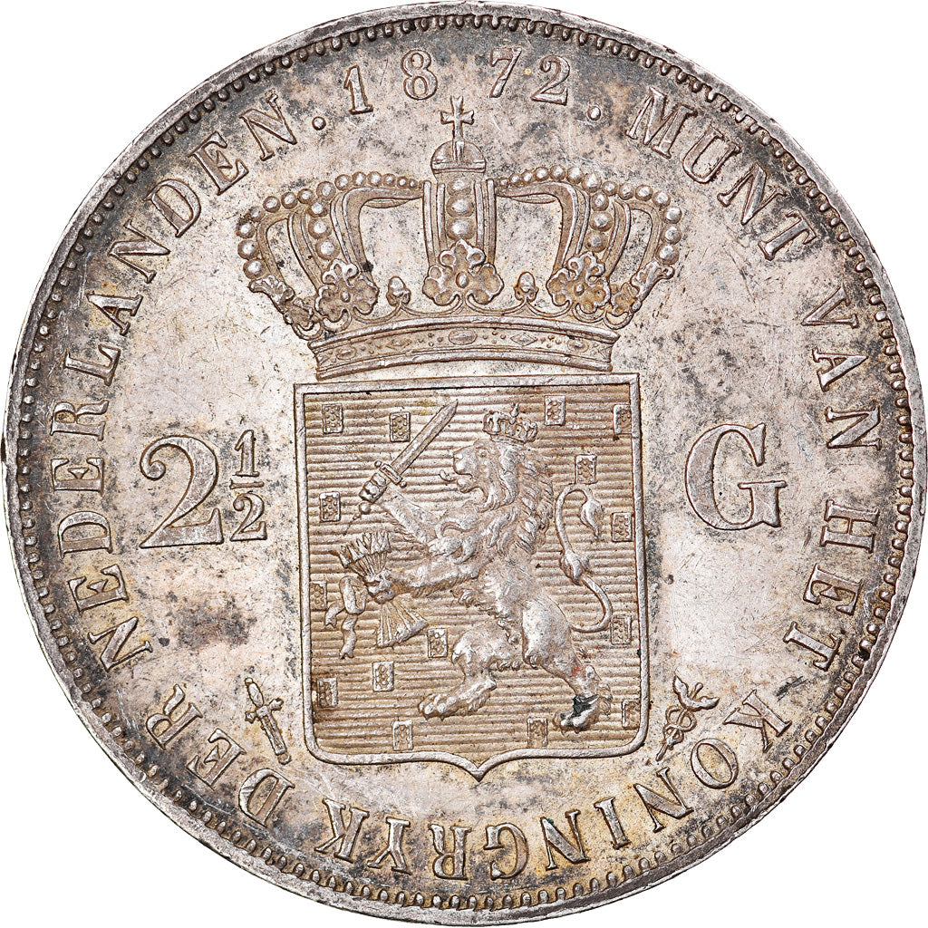 Coin, Netherlands, William III, 2-1/2 Gulden, 1872, AU(55-58), Silver, KM:82