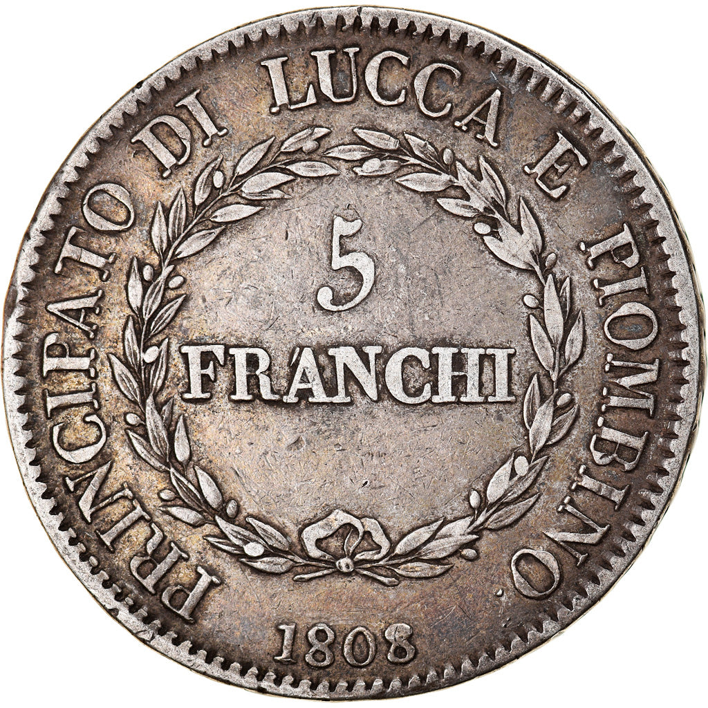 Munten, Italiaanse staten, LUCCA, Felix and Elisa, 5 Franchi, 1808, Firenze, ZF