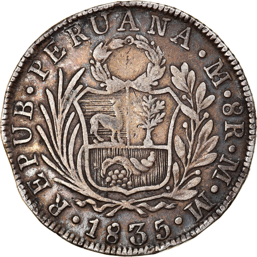 Moneda, Perú, 8 Reales, 1835, Lima, BC+, Plata, KM:142.3