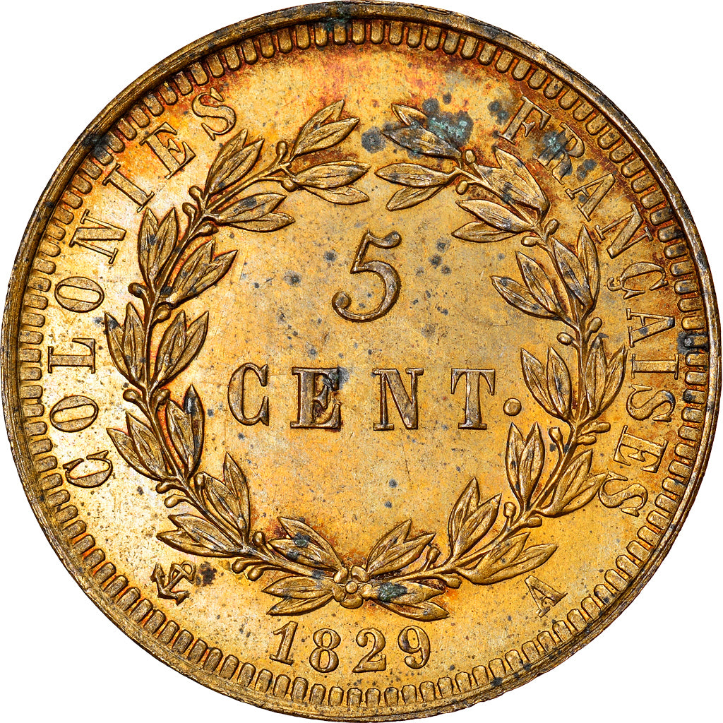 Münze, Französische Kolonien, Charles X, 5 Centimes, 1829, Paris, VZ+, Bronze