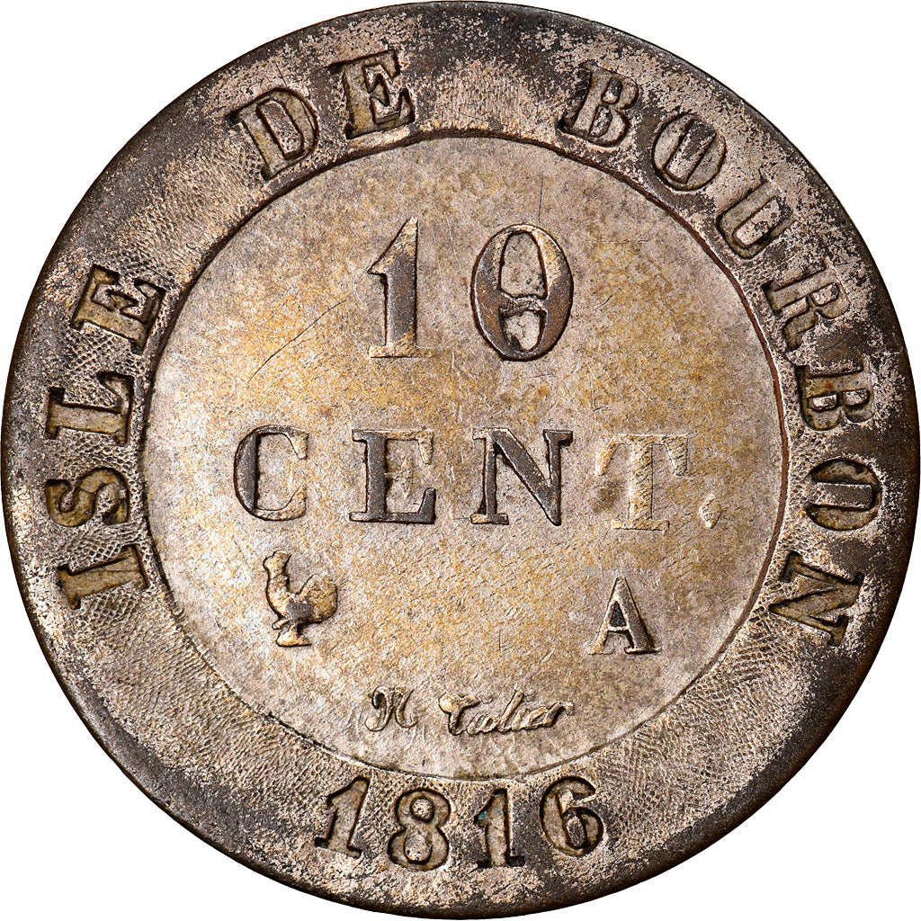Monnaie, ISLE DE BOURBON, Louis XVIII, 10 Centimes, 1816, Paris, TTB+, Billon
