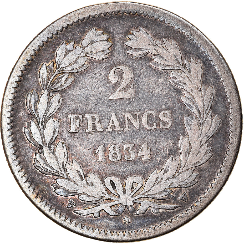 Coin, France, Louis-Philippe, 2 Francs, 1834, Lille, VF(20-25), Silver