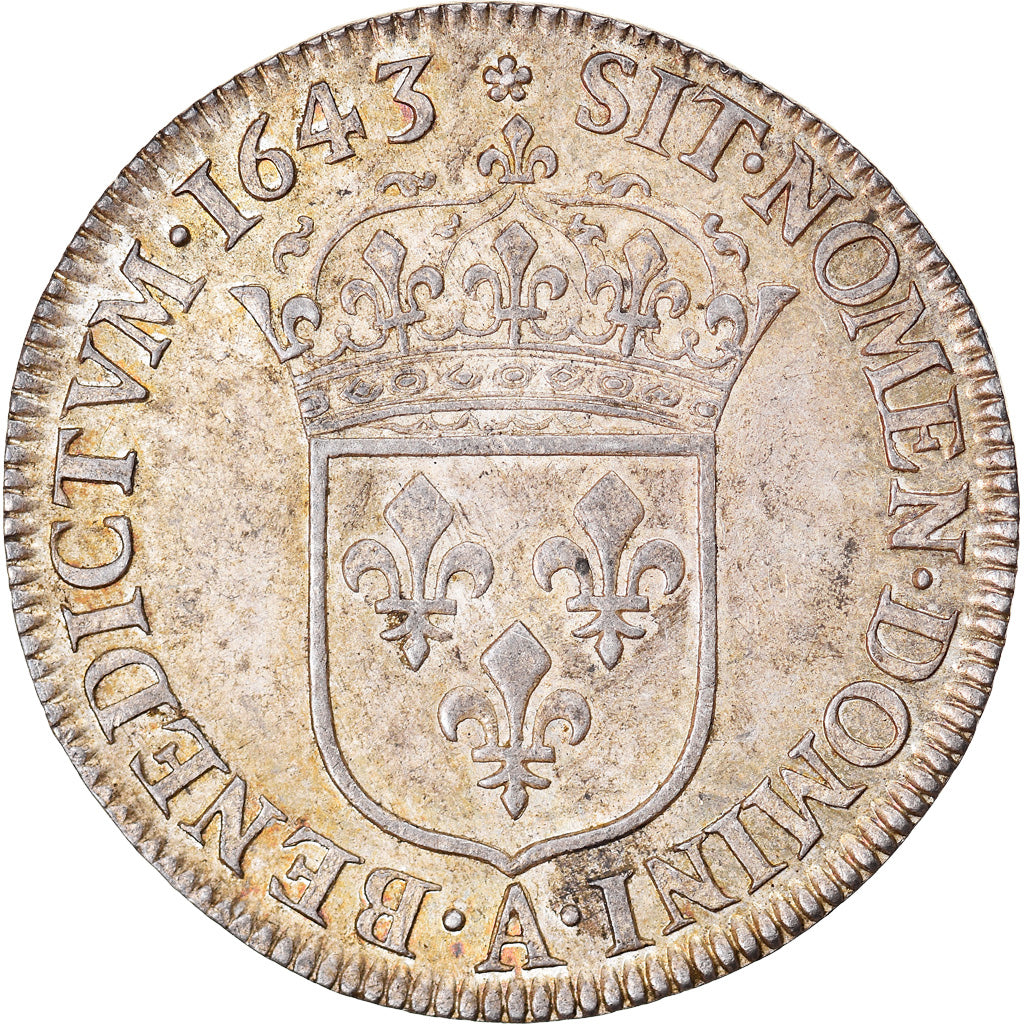 Moneta, Francia, Louis XIV, 1/4 Écu à la mèche courte, 1/4 Ecu, 1643, Paris