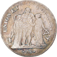 Coin, France, Union et Force, 5 Francs, AN 8, Bordeaux, Faulty edge, EF(40-45)