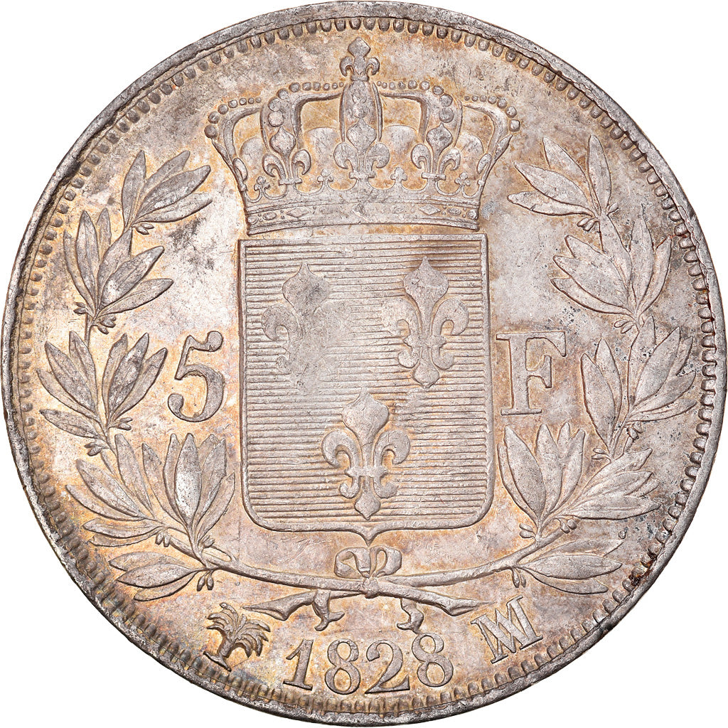 Moneda, Francia, Charles X, 5 Francs, 1828, Marseille, MBC+, Plata, KM:728.10