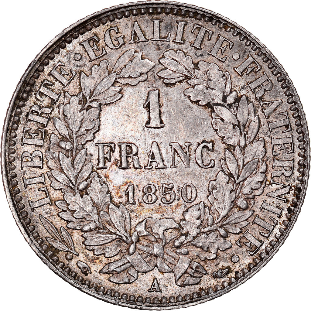 Coin, France, Cérès, Franc, 1850, Paris, Oreille basse, AU(55-58), Silver